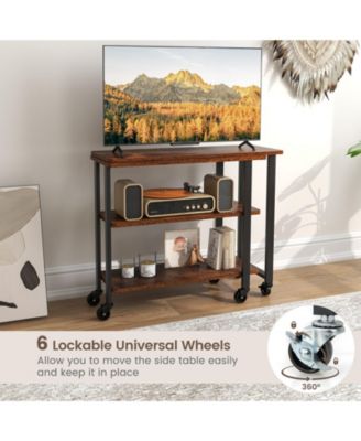 Patented 360 Free Rotating Sofa Side Table with Storage Shelves and Casters