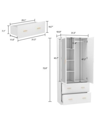 Modern 2-door 2-drawer wardrobe with mirror, bedroom Armoire, Closet