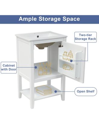20" Vanity Cabinet with Sink, Soft-Close Door, Open Shelf and Storage Rack for Bathroom Use