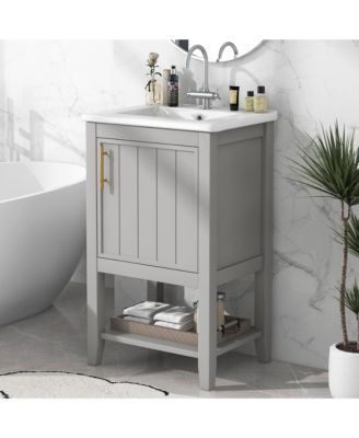 20" Vanity Cabinet with Sink, Soft-Close Door, Open Shelf and Storage Rack for Bathroom Use