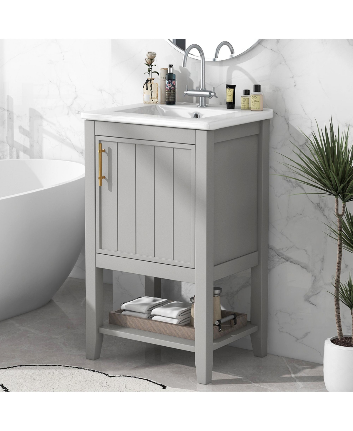 Casainc 20" Vanity Cabinet with Sink, Soft-Close Door, Open Shelf and Storage Rack for Bathroom Use