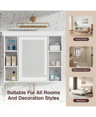 35&amp;quot; x 28&amp;quot; Wall Mounted Medicine Cabinet with Mirror Door and 6 Open Shelves, Modern Bathroom Cabinet
