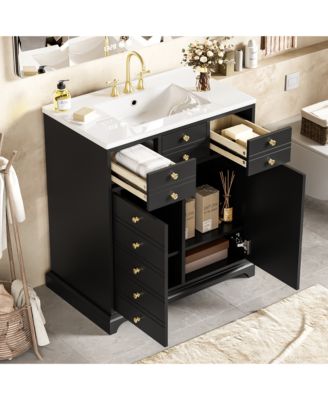 30" Freestanding Vanity with Ceramic Sink, Soft-Close Doors and Storage Drawers