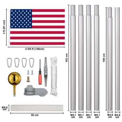 Bravery 30Ft High Wind Flagpoles 13Gauge Heavy Duty Flag Pole Kit with Solar Light