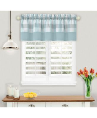 Modern Country Farmhouse 3 Piece Buffalo Check Plaid Window Curtains & Valance Set - 63 in - Baby Blue