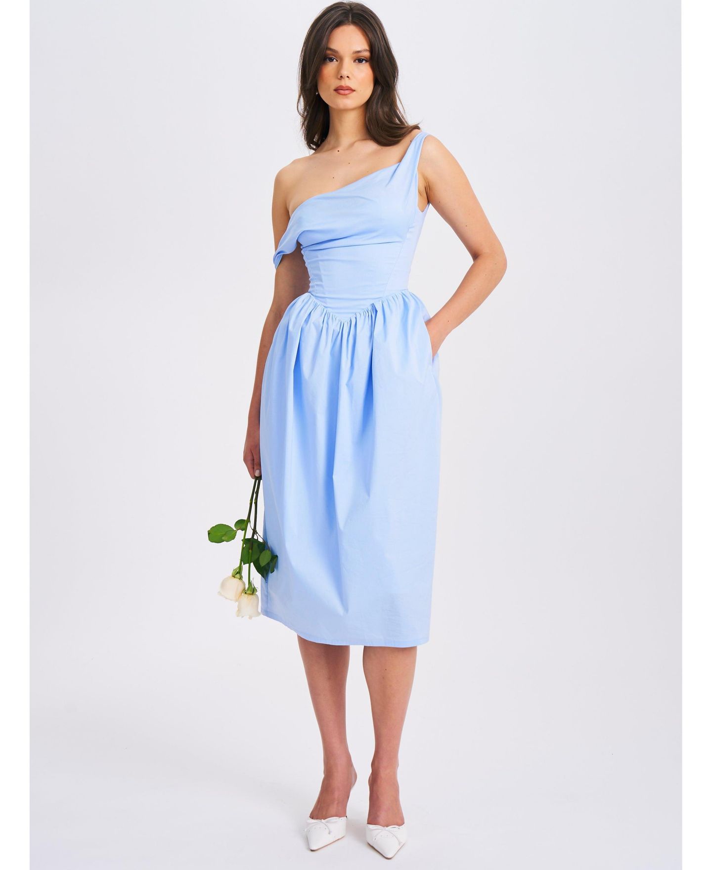 Женское платье Miss Circle Women Reina Blue Drop Waist Corset Midi, цвет: Синий — фото 5