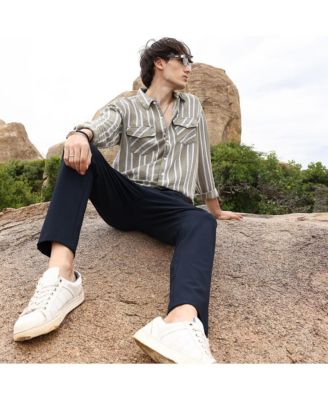 Men's Peanut Brown & Off-White Utility Halo-Stripe Oversized Shirt