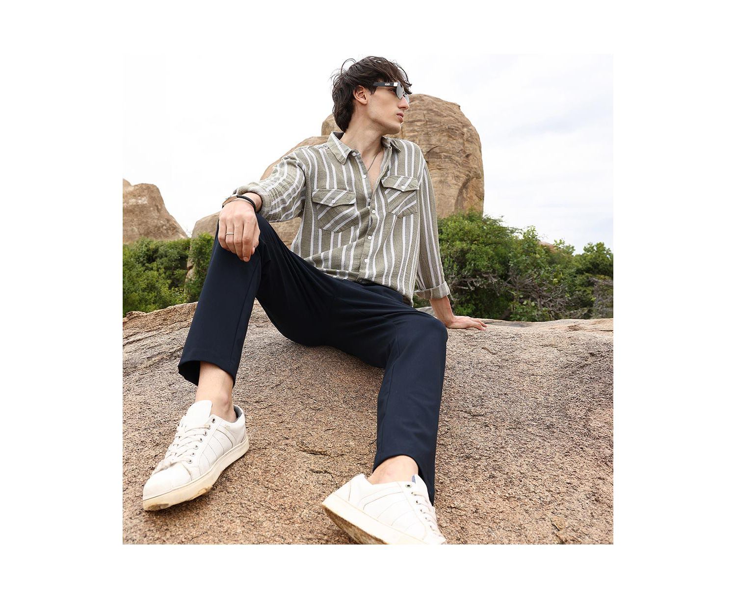 Men's Utility Halo-Stripe Oversized Shirt