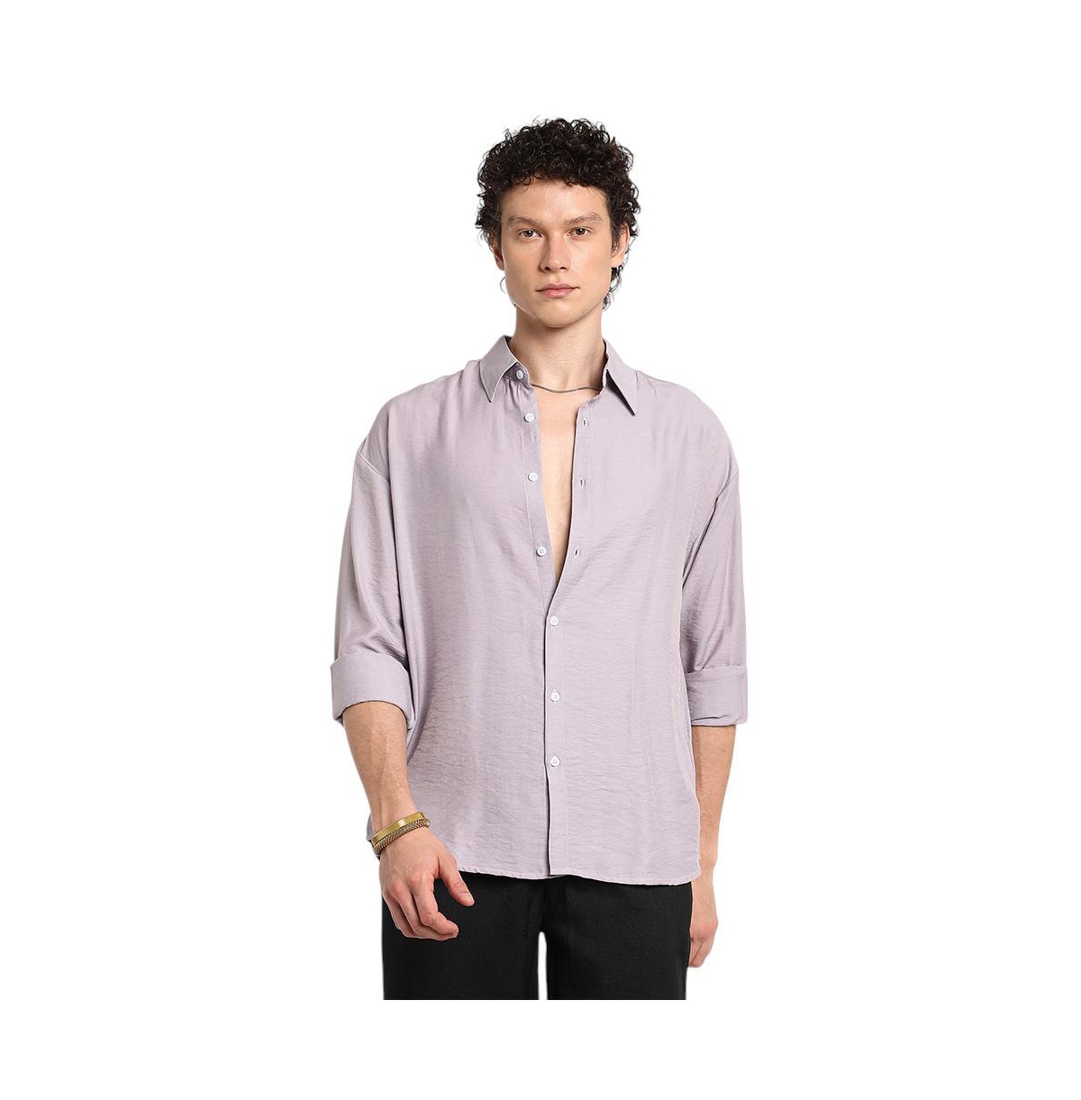 Campus Sutra Men's Lilac Breezy Wrinked Shirt