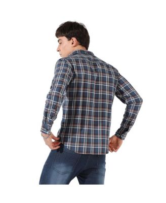 Men's Blue Checkered Regular Fit Casual Shirt