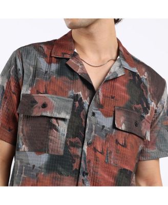 Men's Chocolate Brown & Midnight Black Abstract Utility Oversized Shirt