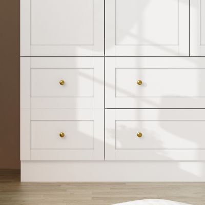 Simple white 4-door 6-drawer wardrobe with large capacity, bedroom Armoire, Closet