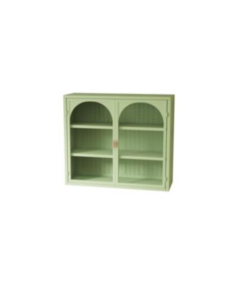 27.56" Two-Door Wall Cabinet With Glass Front and Three-Tier Storage With Woven Detail