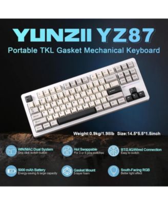 YZ87 Gasket Mechanical Keyboard,TKL Wireless Hot Swappable with 5-Layer Padding, BT5.0/2.4G/USB-C NKRO RGB Backlit for Win/Mac