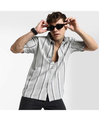 Men's Ash Grey Unbalanced Striped Shirt