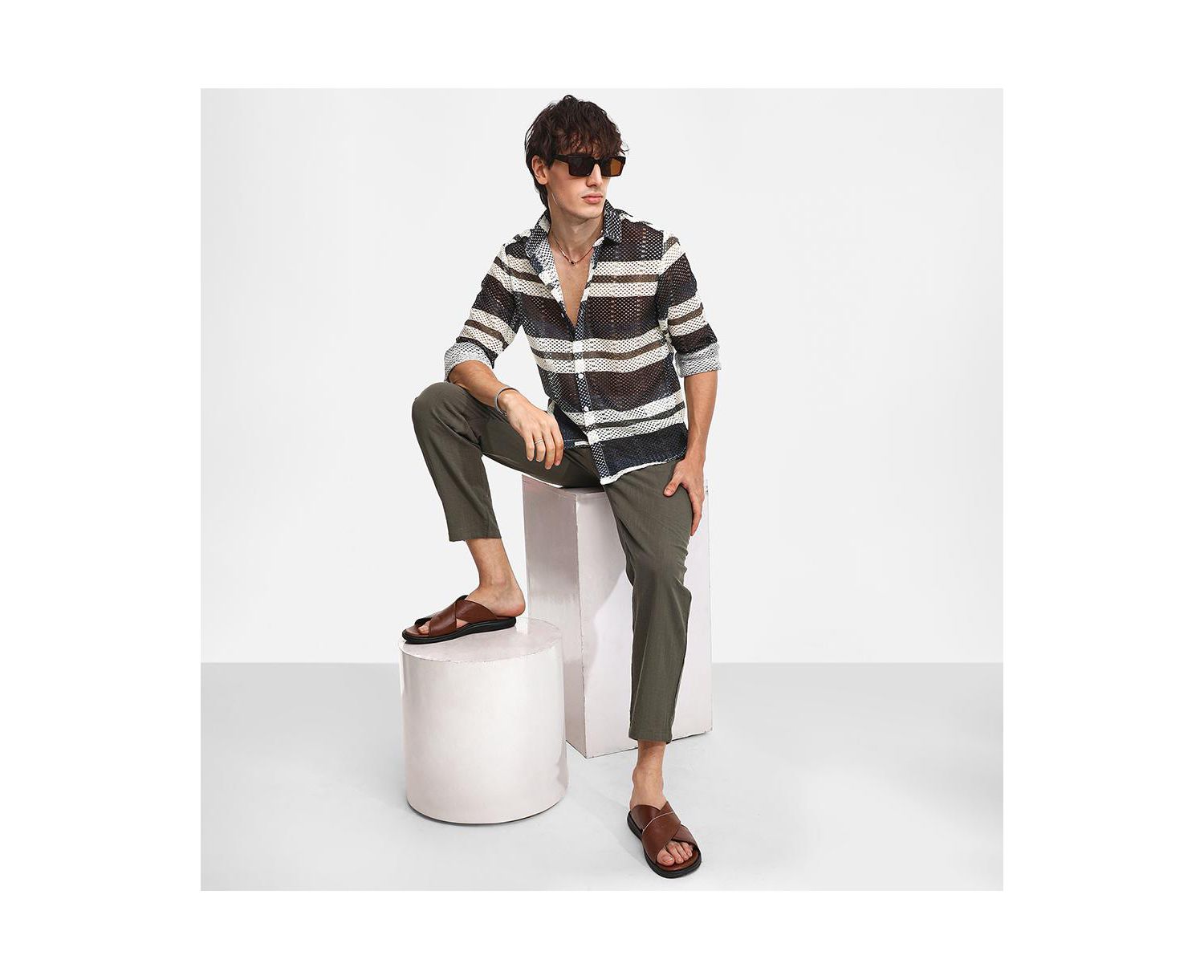 Men's Navy Blue Contrast Panel Knit Shirt