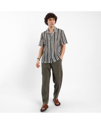 Men's Cream White & Midnight Black Multitrack Knit Oversized Shirt