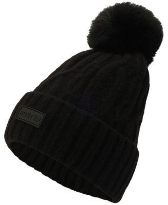 Faux-Fur-Pom Cable-Knit Beanie