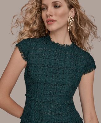 Women's Tweed Cap Sleeve A-Line Midi Dress