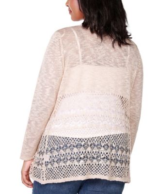 Plus Size Open-Front Pointelle-Trim Cardigan Sweater