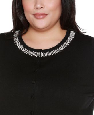 Plus Size Embellished Neckline Cardigan Sweater