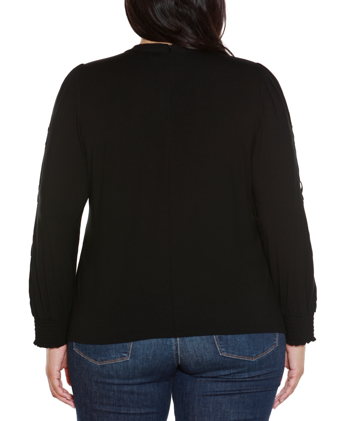 Belldini Plus Size Slit-sleeve Keyhole Knit Top In Black