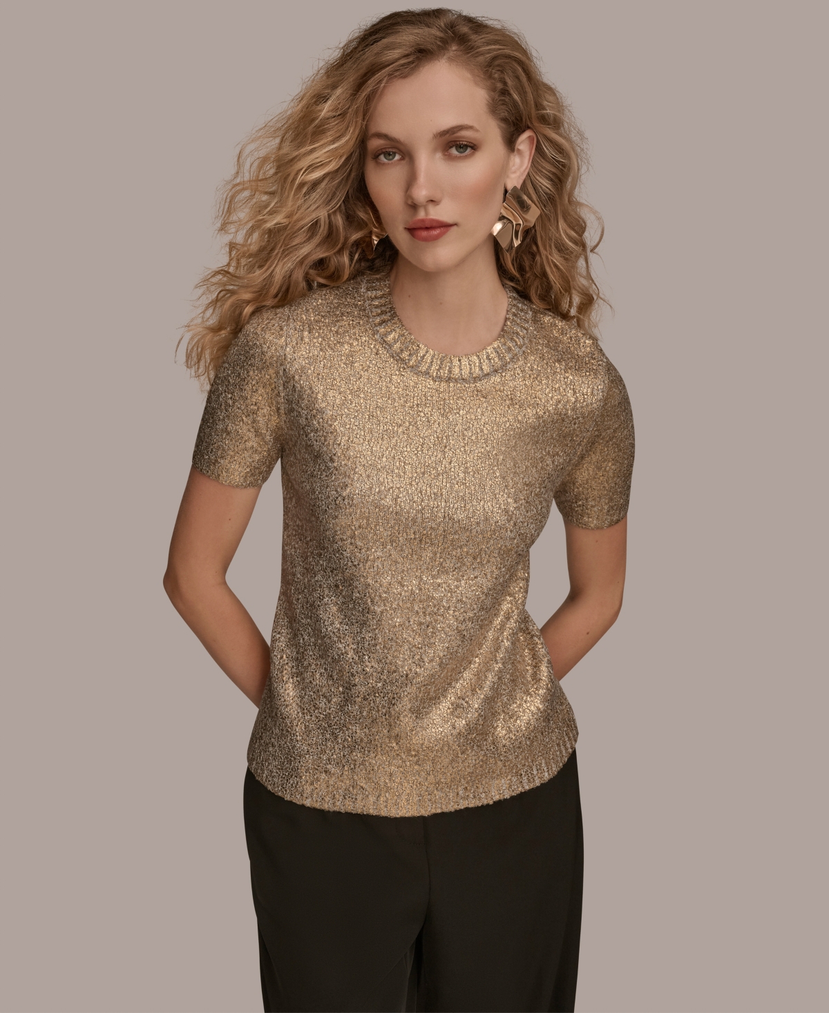 Donna Karan New York Women's Short Sleeve Foil Sweater