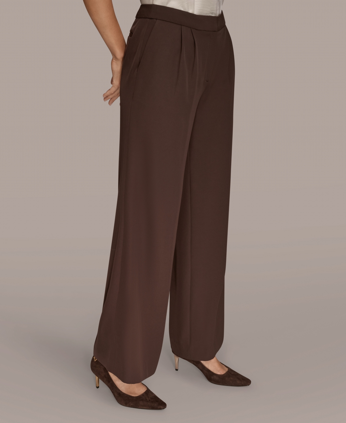 Donna Karan Women's Petites High Waist Wide Leg Pants, Regular & Petite In Brown