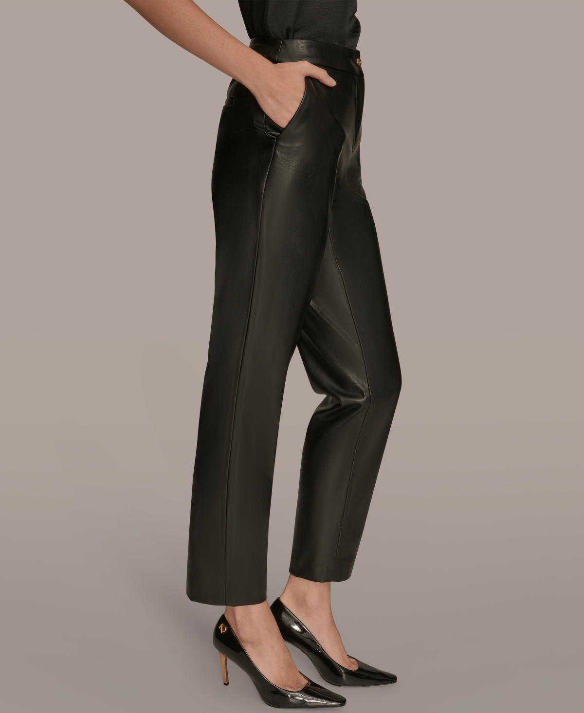 Donna Karan Women's Faux Leather Slim Leg Pants, Regular & Petite In Black