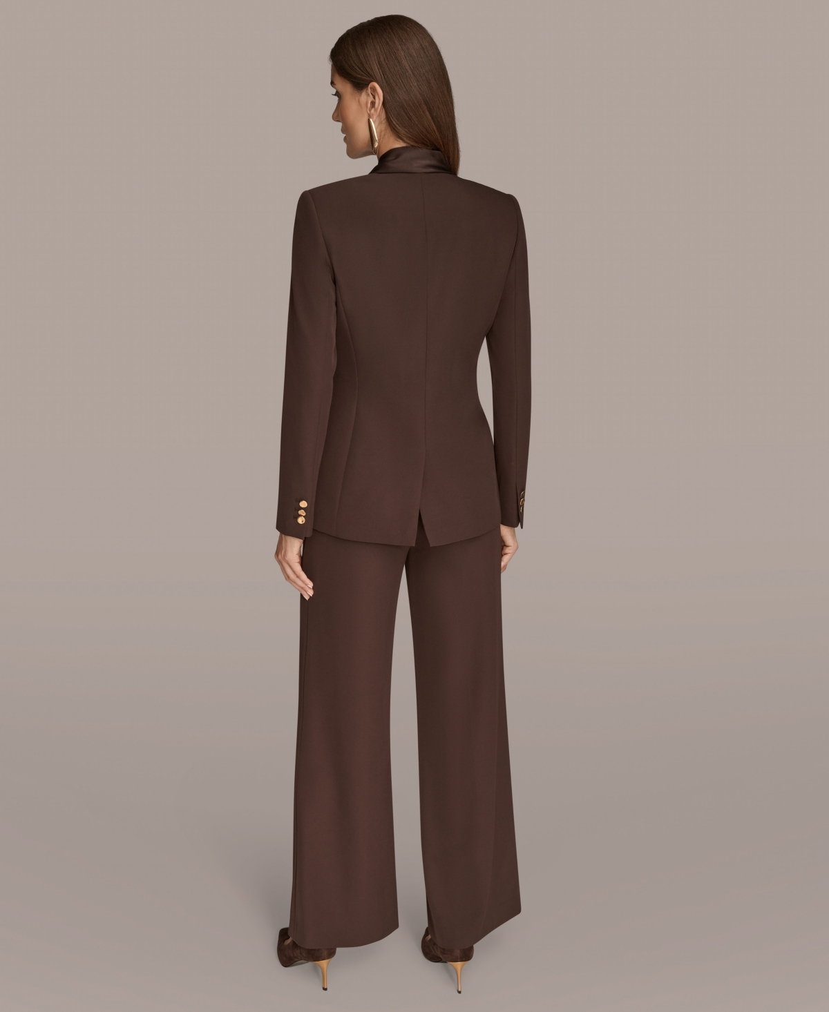 Donna Karan Women's Petites Mixed Media Draped Neck Blazer, Regular & Petite In Brown