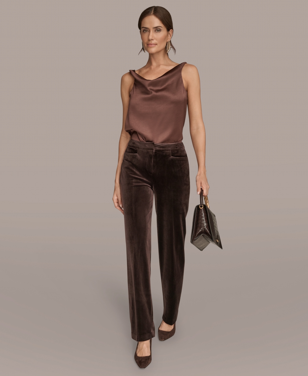 Donna Karan New York Velvet Straight Leg Pants In Gold