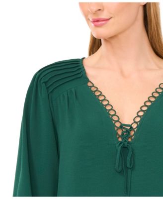 Women's Circular Trim Pin-Tuck Long Sleeve Top