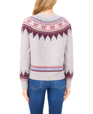 Women's Crewneck Ribbon Fair Isle Long-Sleeve Sweater