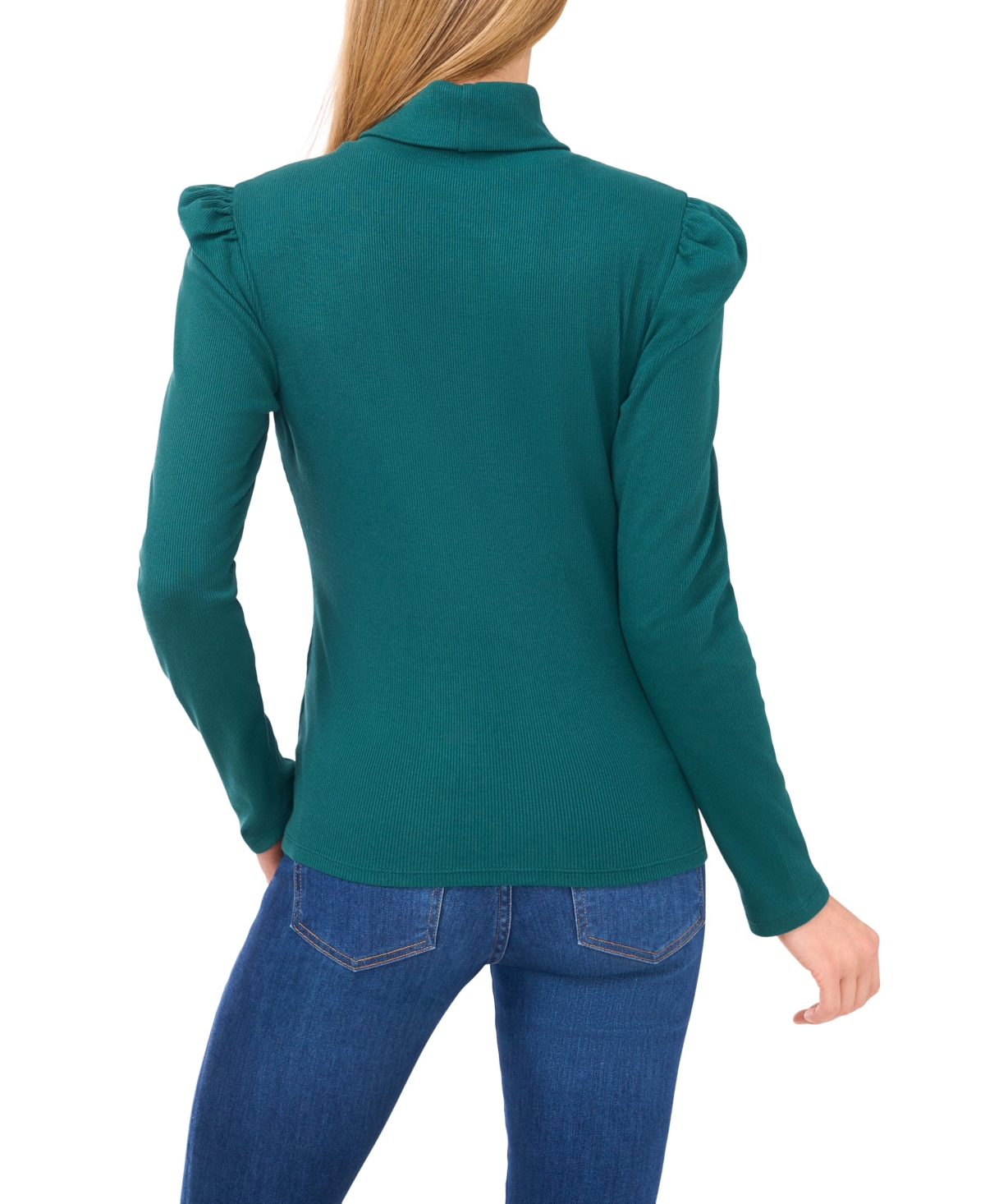 Cece Women's Puff-shoulder Long-sleeve Turtleneck Top In Green