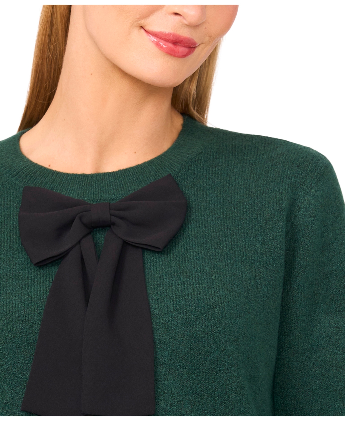 Cece Women's Bow-trim Crewneck Sweater In Green