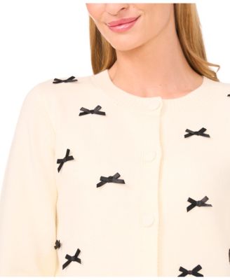Women's Ribbon Applique Crewneck Cardigan Sweater