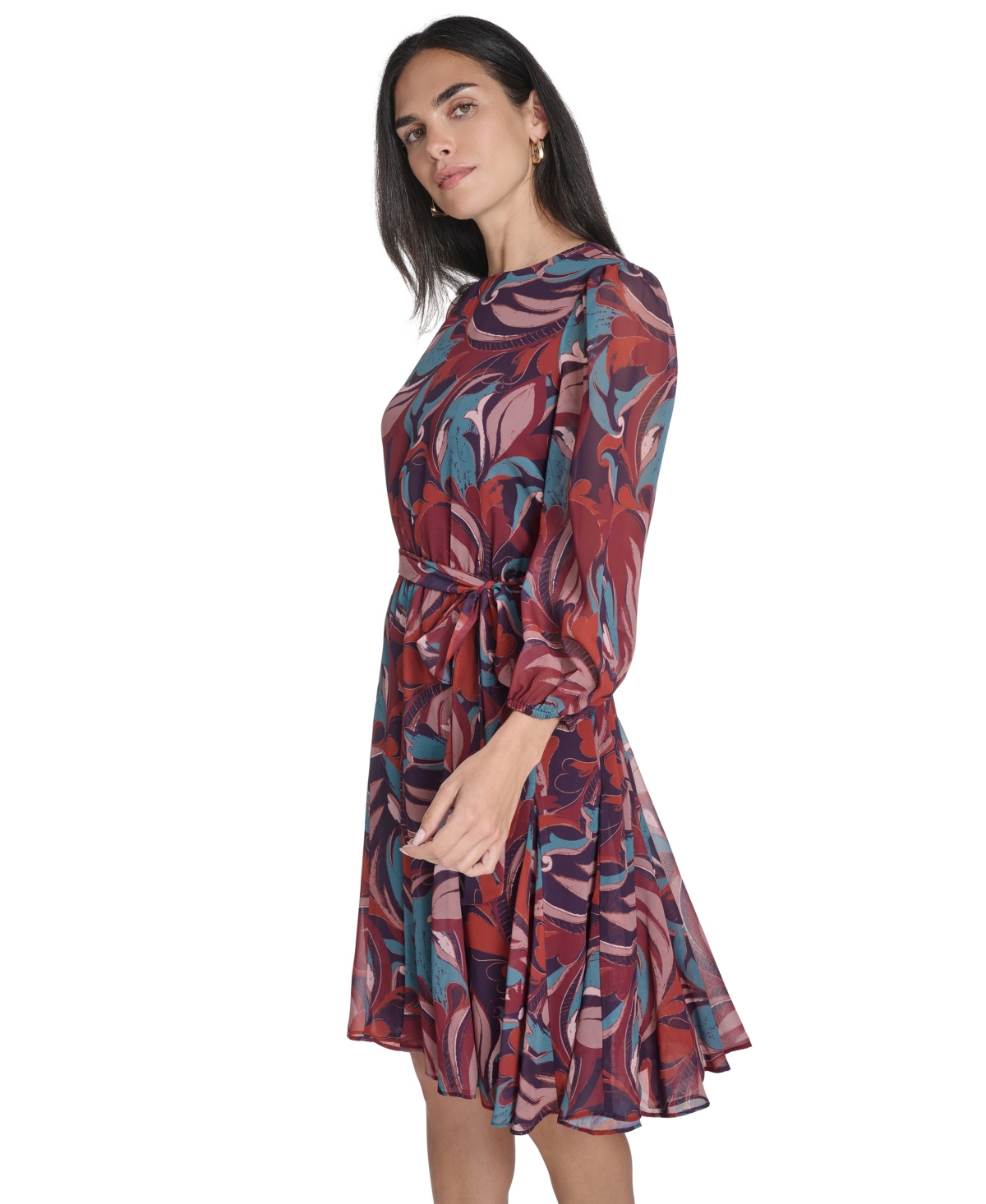 Jessica Howard Petite Printed Fit And Flare Chiffon Dress In Multi