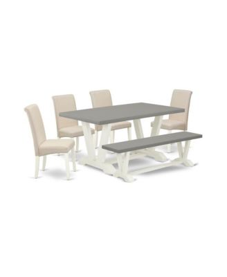 6-Pc Modern Dining Set with Rectangular Table, Upholstered Parson Chairs, and Matching Bench