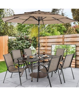 59'' Outdoor Dining Table All-Weather Cast Aluminum Umbrella Hole 6 Person