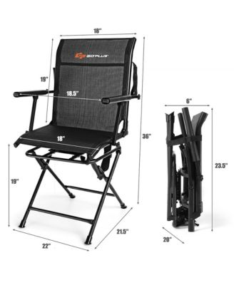 Swivel Hunting Chair Foldable Mesh Chair w/ Armrests for Outdoor Activities