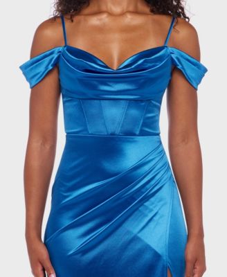 Juniors' Cowl-Neck High-Slit Corset Gown, Created for Macy's