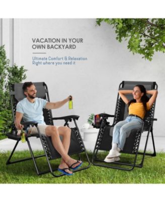 Padded Zero Gravity Chair - Extra Wide Outdoor Recliners with Adjustable Headrest, Lock-in Position & Cup Holder
