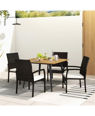 5PCS Patio PE Wicker Dining Set 42.5'' Table w/ 1.9'' Umbrella Hole Chairs