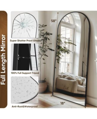 Full Length Mirror, 58"x18" Floor Mirror, Arch Floor Standing Mirror Freestanding Arch Full Body with Stand for Bedroom, Hanging Mounted for Living Room Cloakroom, Black