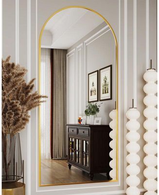 Full Length Mirror, 64"x21" Floor Mirror, Arch Floor Standing Mirror Freestanding Arch Full Body with Stand for Bedroom, Hanging Mounted for Living Room Cloakroom, Gold