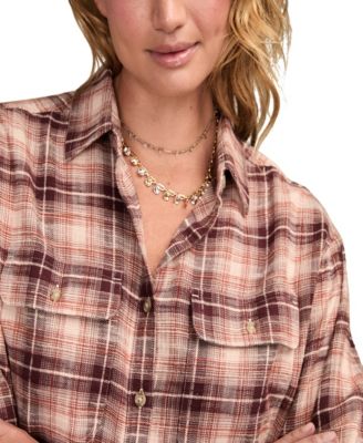 Women's Plaid Cotton Flannel Button-Front Shirt