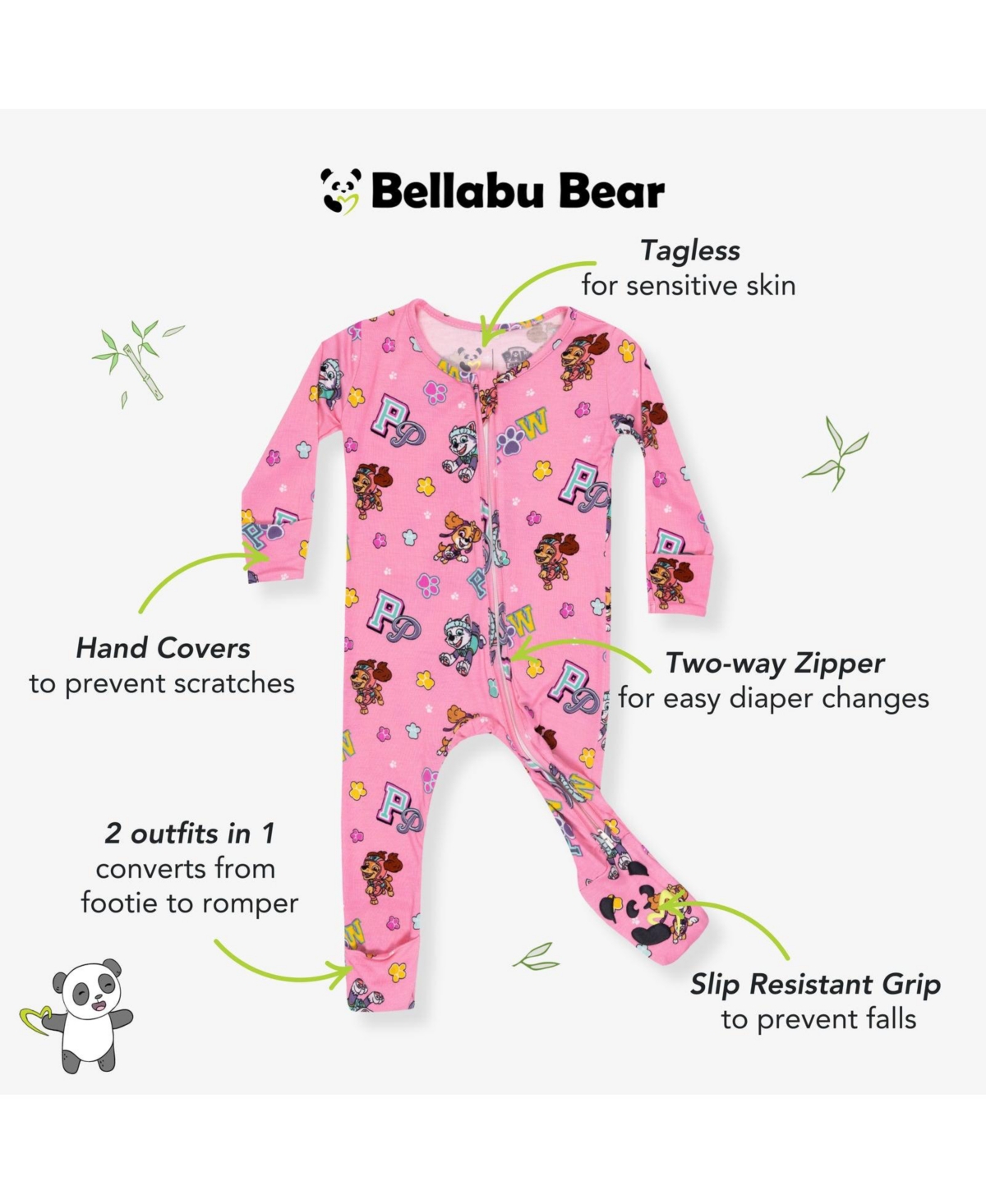 Bellabu Bear Unisex Paw Patrol: Varsity Pink Convertible Footie In Multi