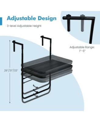 Folding Hanging Table Outdoor Railing Table with 3-Level Adjustable Height