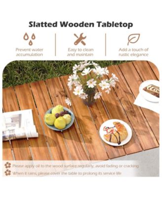 5PCS Patio Dining Set Solid Wood Furniture w/ Rattan Backrest & Seat Cushions