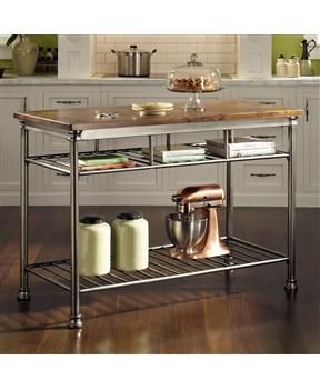 Classic French Style Hardwood Butcher Block Top Metal Kitchen Utility Table